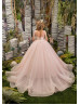 Beaded Ivory Lace Blush Pink Tulle Fringe Flower Girl Dress